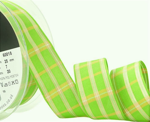 R8690C 25mm Apple Green Regal Tartan Check Ribbon by Berisfords