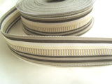 R8695 25mm Grey, Black, Cream, Metallic Silver Stripe Ribbon, Banded Centre