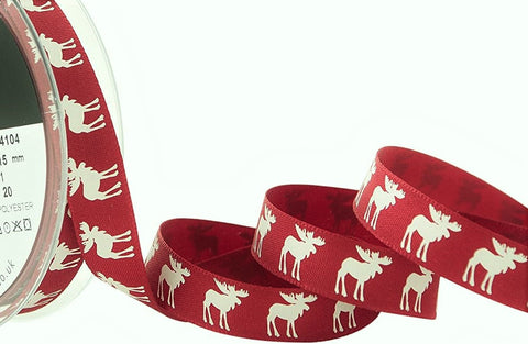 R8706 15mm Red Rustic Natural Charms Moose Ribbon by Berisfords
