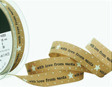 R8724 15mm Oatmeal Christmas Print Rustic Taffeta Ribbon by Berisfords