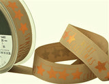 R8750 25mm Oatmeal-Copper Rustic Merry Christmas Ribbon by Berisfords