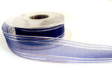 R8849 25mm Dark Royal Blue Sheer Ribbon with Metallic Silver Stripes