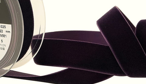 R8870 22mm Plum (Deep Purple) Nylon Velvet Ribbon by Berisfords