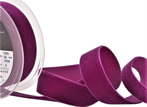 R8947 22mm Fuchsia (Purple) Nylon Velvet Ribbon by Berisfords