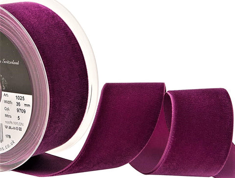 R8953 36mm Fuchsia (Purple) Nylon Velvet Ribbon by Berisfords