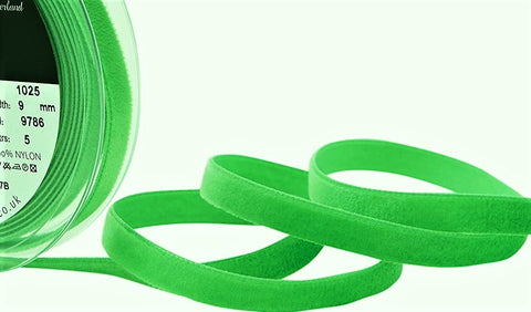 R8982 9mm Laitue (Bright Green) Nylon Velvet Ribbon by Berisfords