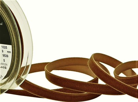 R8983 9mm Tabac (Mid Brown) Nylon Velvet Ribbon by Berisfords