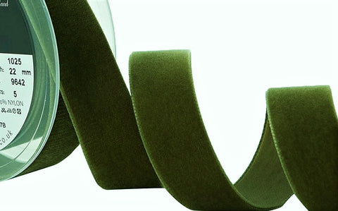 R9038 22mm Loden Green Nylon Velvet Ribbon by Berisfords