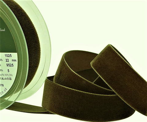 R9041 22mm Brown Nylon Velvet Ribbon by Berisfords