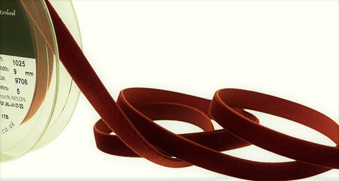 R9059 9mm Havanne (Rust Brown) Nylon Velvet Ribbon by Berisfords