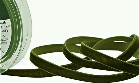 R9100 9mm Loden Green Nylon Velvet Ribbon by Berisfords