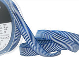 R9195 16mm Royal Blue and White Herringbone Woven Jacquard Ribbon