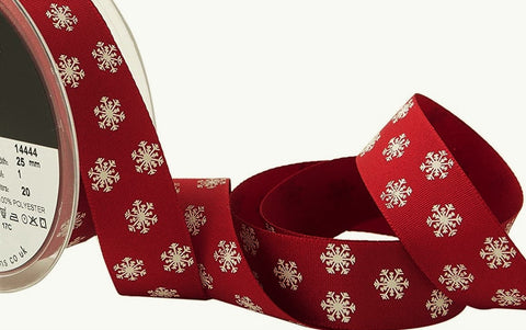 R9203 25mm Deep Red Rustic Polka Flakes Ribbon, Berisfords