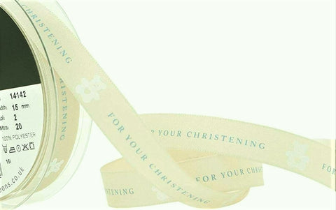 R9279 15mm Pumice Taffeta Ribbon.Teddy-FOR YOUR CHRISTENING