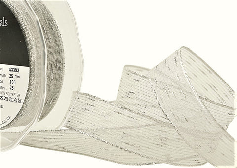 R9285 25mm Silver Metallic and Water Resistant Clear Sheer Ribbon