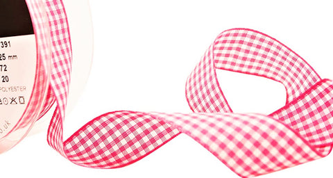 R9348 25mm Shocking Pink Polyester Gingham Ribbon by Berisfords