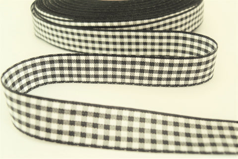 R9364 15mm Black-White Polyester Gingham Ribbon by Berisfords