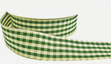 R9384 25mm Green-Ivory Rustic Polyester Gingham Ribbon by Berisfords