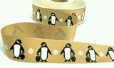 R9396 25mm Oatmeal Penguins Rustic Taffeta Ribbon by Berisfords