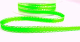 R9401 7mm Fluorescent Green Double Face Satin Ribbon, Metallic Silver Edge