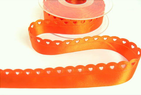 R9412 24mm Orange Satin Love Lace Heart Ribbon by Berisfords