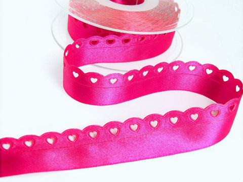 R9413 24mm Shocking Pink Satin Love Lace Heart Ribbon by Berisfords