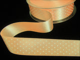 R9424 25mm Peach-White Satin Ribbon, Micro Polka Dot Spot Design