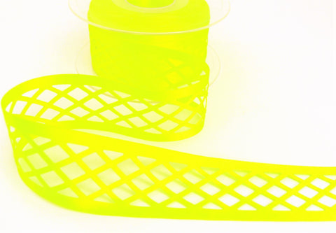 R9427 35mm Fluorescent Yellow Satin Trellis Ribbon by Berisfords