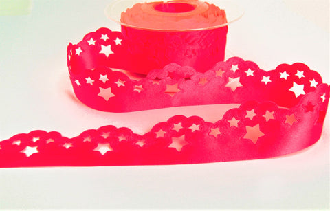 R9440 32mm Fluorescent Pink Satin Scatter Star Ribbon by Berisfords