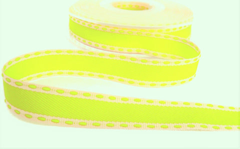 R9448 15mm Yellow Neon Stitch Grosgrain Edge Ribbon, Berisfords