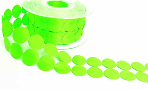 R9449 40mm Fluorescent Green Satin Laser Cut Circles Ribbon, Berisfords