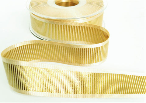 R9452 25mm Cream and Gold Metallic Grosgrain Ribbon, Berisfords