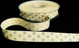 R9456 16mm Natural Cream-Grey Polka Spot Grosgrain Ribbon by Berisfords