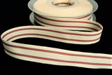R9457 15mm Ivory Cream-Russet Tea Towel Stripe Rustic Taffeta Ribbon