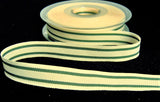 R9458 15mm Ivory Cream-Green Tea Towel Stripe Rustic Taffeta Ribbon