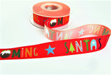 R9465 27mm Red Christmas Printed Taffeta Ribbon. Santas Coming