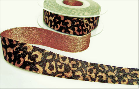 R9475 25mm Copper-Black Leopard Spots Metallic Lame Ribbon, Berisfords