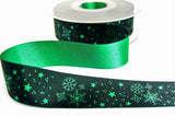 R9485 25mm Green-Black Satin Snowflake-Stars Christmas Ribbon,Berisfords