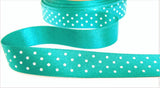 R9486 15mm Malibu Blue Polka Dot Print Satin Ribbon by Berisfords