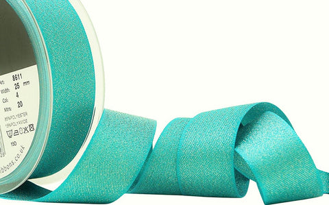 R9495 25mm Peacock Blue-Gold Glitter Satin Ribbon by Berisfords