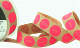 R9532 25mm Oatmeal-Flo Pink Taffeta HAPPY BIRTHDAY Ribbon, Berisfords