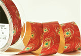 R9535 25mm Red Peacock Feather Satin Ribbon by Berisfords