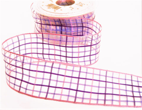 R9651 40mm Purple-Lilac-Pink Sheer Check Ribbon by Berisfords