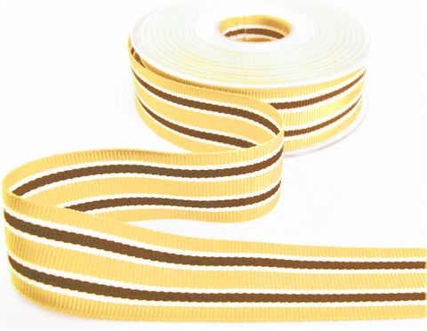 R9658 27mm Sand-Brown-White Striped Grosgrain Ribbon by Berisfords