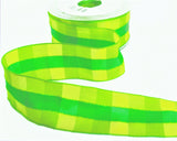 R9660 40mm Greens-Yellows Banded Gingham Ribbon by Berisfords