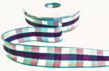 R9661 25mm Blues-Purples-White Banded Gingham Ribbon by Berisfords
