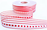 R9666 27mm Red-White Sheer Ribbon-Satin Stripes-Love Heart,Berisfords