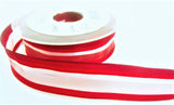 R9667 25mm Reds-White Striped Sheer Ribbon-Woven Silk Edge, Berisfords
