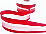 R9668 40mm Reds-White Striped Sheer Ribbon-Woven Silk Edge, Berisfords