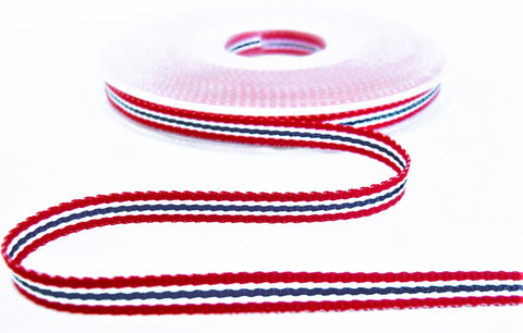 R9669 7mm Red-Blue-White Striped Grosgrain Ribbon by Berisfords